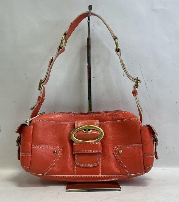 Maxx New York tangerine leather shoulder bag with gold-tone buckle, view 2