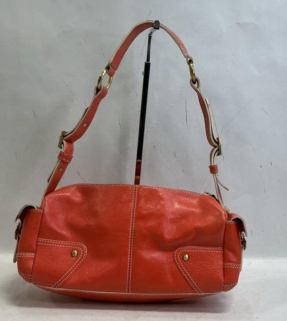 Maxx New York Tangerine Leather Shoulder Bag with Gold-Tone Buckle Accent