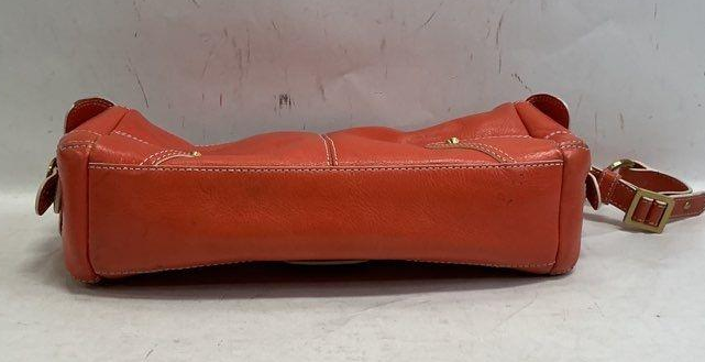 Maxx New York tangerine leather shoulder bag with gold-tone buckle, view 4