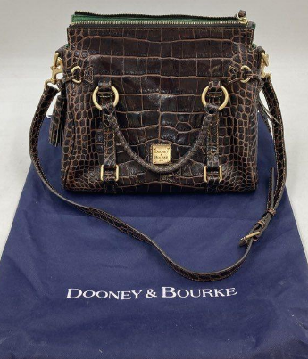 Dooney and Bourke brown croc-embossed crossbody satchel with gold-tone hardware, view 2