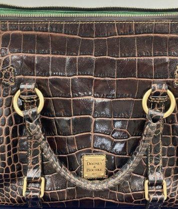 Dooney & Bourke Croco Embossed Leather Satchel Brown Crossbody Shoulder Bag