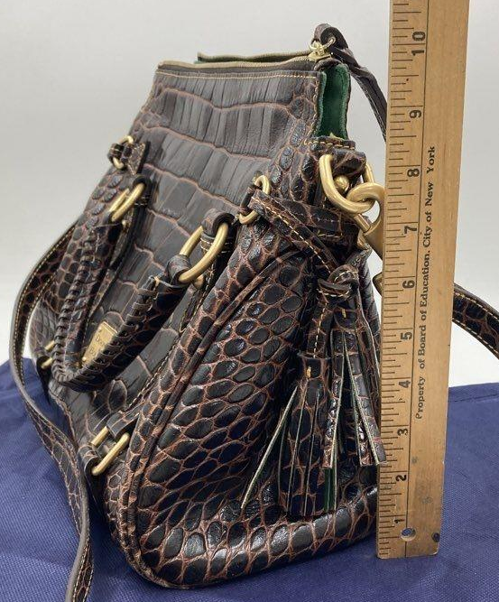 Dooney and Bourke brown croc-embossed crossbody satchel with gold-tone hardware, view 4