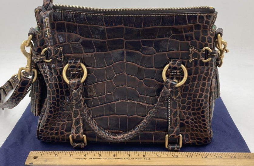 Dooney and Bourke brown croc-embossed crossbody satchel with gold-tone hardware, view 5