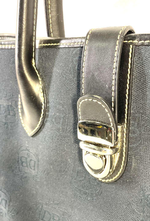 Dooney & Bourke Navy Monogram Canvas Satchel Tote with Leather Trim