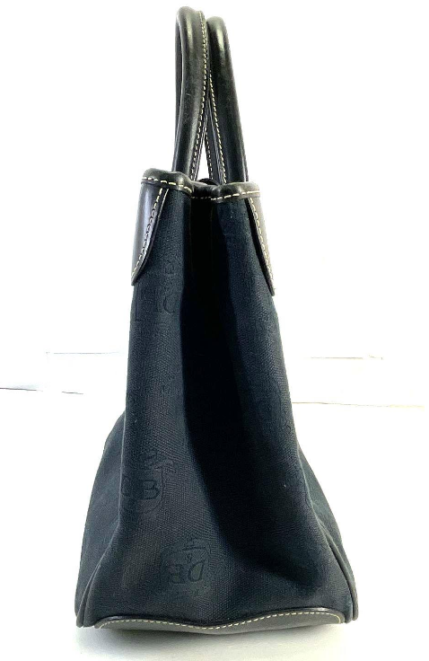 Dooney & Bourke Navy Monogram Canvas Satchel Tote with Leather Trim