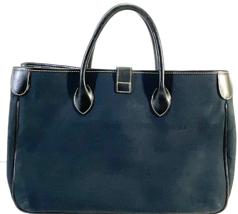 Dooney & Bourke Navy Monogram Canvas Satchel Tote with Leather Trim