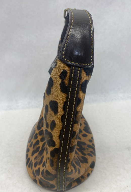 Dooney and Bourke leopard-style animal print coated cotton hobo with black leather trim, view 8