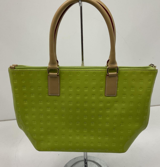 Arcadia Lime Green Patent Leather Embossed Handbag | Structured Shoulder Bag