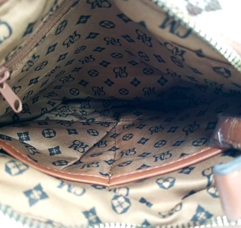 CM White Monogram Crossbody Bag with Bee Accent and Stripe Detail