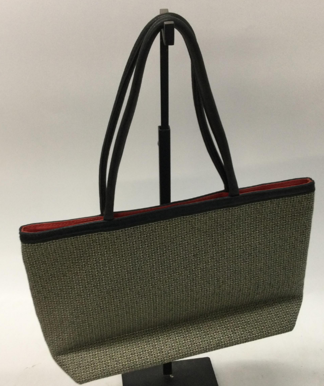 Jim Thompson black and white geometric textile tote with black trim, view 5