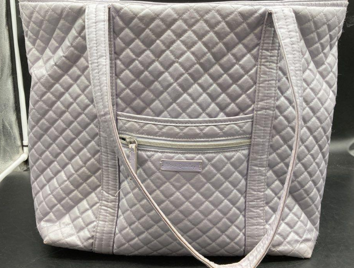 Vera Bradley pale lavender quilted tote with ladybug print interior, view 2