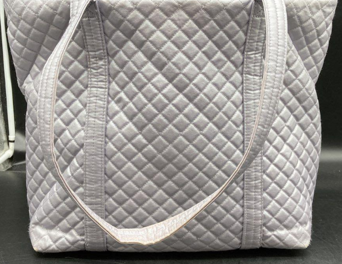 Vera Bradley pale lavender quilted tote with ladybug print interior, view 6