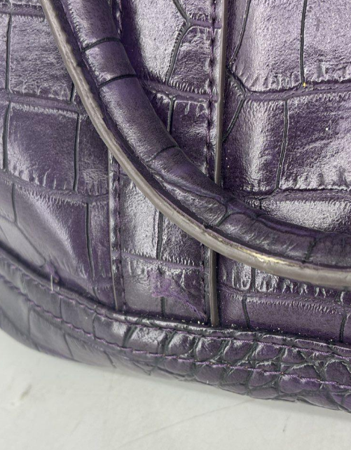 Bueno deep purple croc embossed tote with rolled handles and shoulder strap, view 9