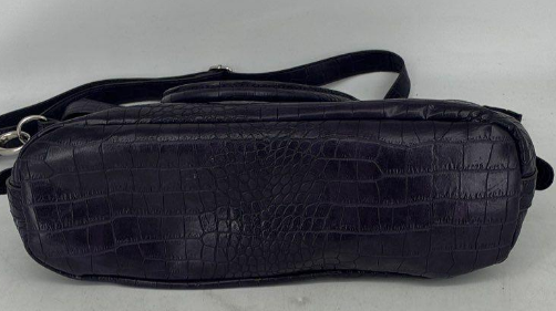Bueno deep purple croc embossed tote with rolled handles and shoulder strap, view 4