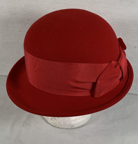 Lite Felt Red Wool Cloche Hat Crushable Water Repellent Vintage Style