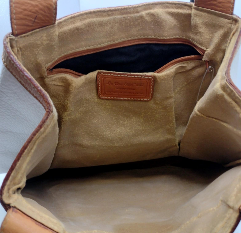 La Tour Eiffel white leather shoulder bag with tan trim and buckle, view 5