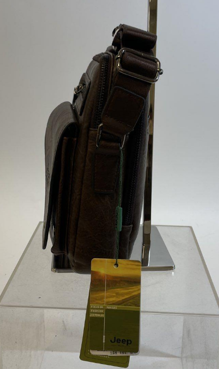 Distressed brown leather vertical crossbody bag with front zip pocket, view 2