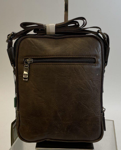 Distressed brown leather vertical crossbody bag with front zip pocket, view 3
