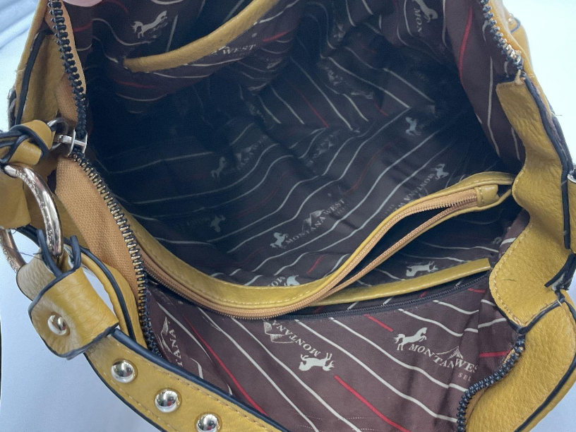 Montana West Mustard Yellow Studded Hobo Shoulder Bag