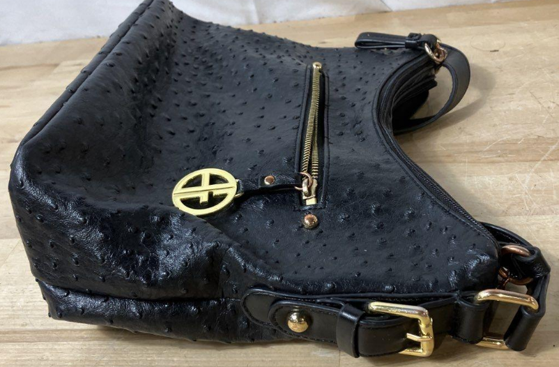 Giani Bernini black ostrich embossed hobo bag with gold-tone hardware, view 2