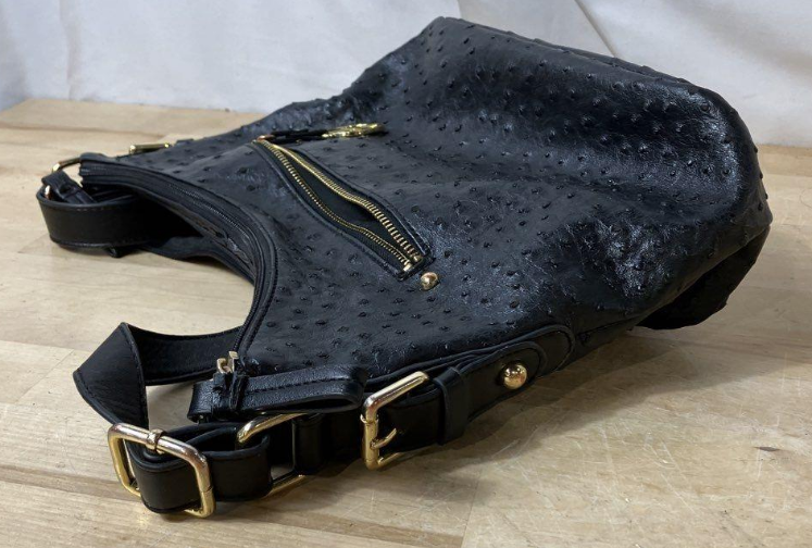 Giani Bernini black ostrich embossed hobo bag with gold-tone hardware, view 5