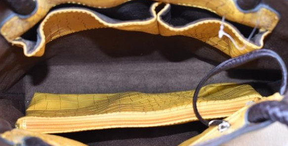 Mustard Yellow Croc Embossed Tote Bag with Matching Pouch