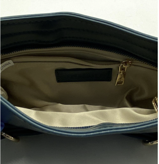 Deep teal leather shoulder bag with gold-tone buckle accents, view 4