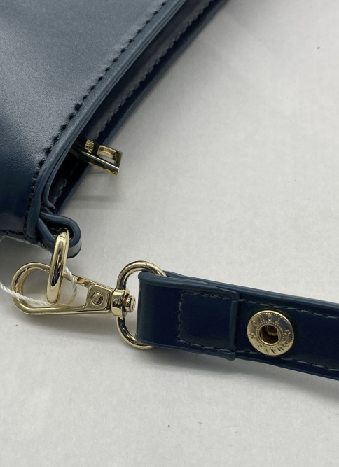 Deep Teal Leather Shoulder Bag with Gold Tone Buckle Detail