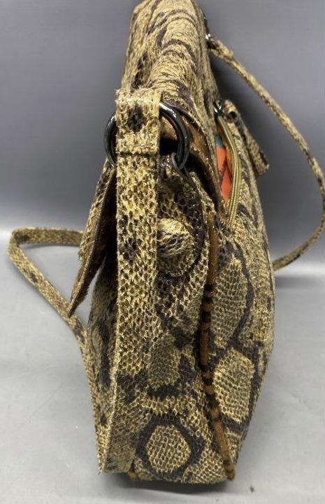 Carlos Falchi Gold and Black Snakeskin Print Crossbody Bag with Flap Front