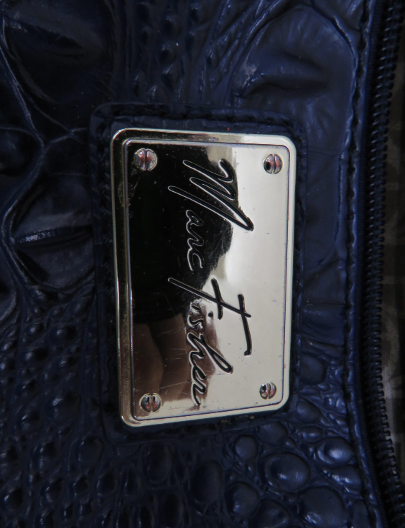 Deep blue croc-embossed faux leather crossbody bag with front zip pocket, view 6