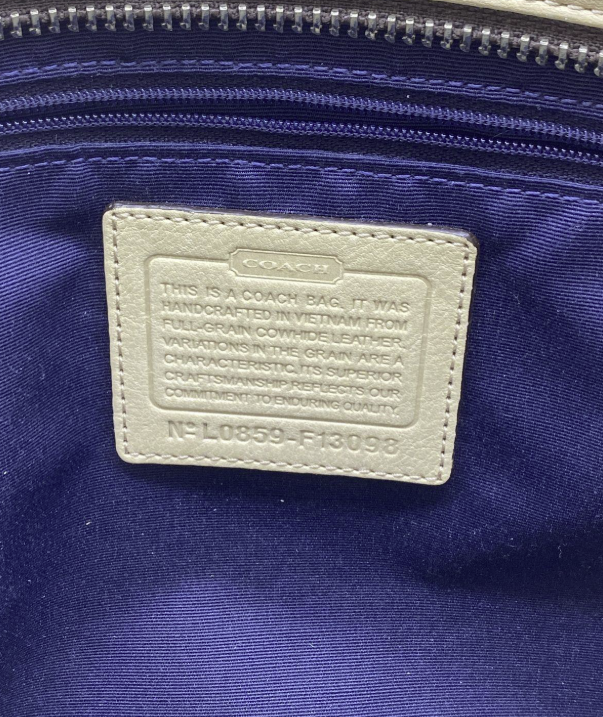 Coach cream pebbled leather east-west tote shoulder bag with embossed logo, view 3