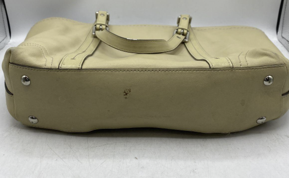 Coach cream pebbled leather east-west tote shoulder bag with embossed logo, view 7