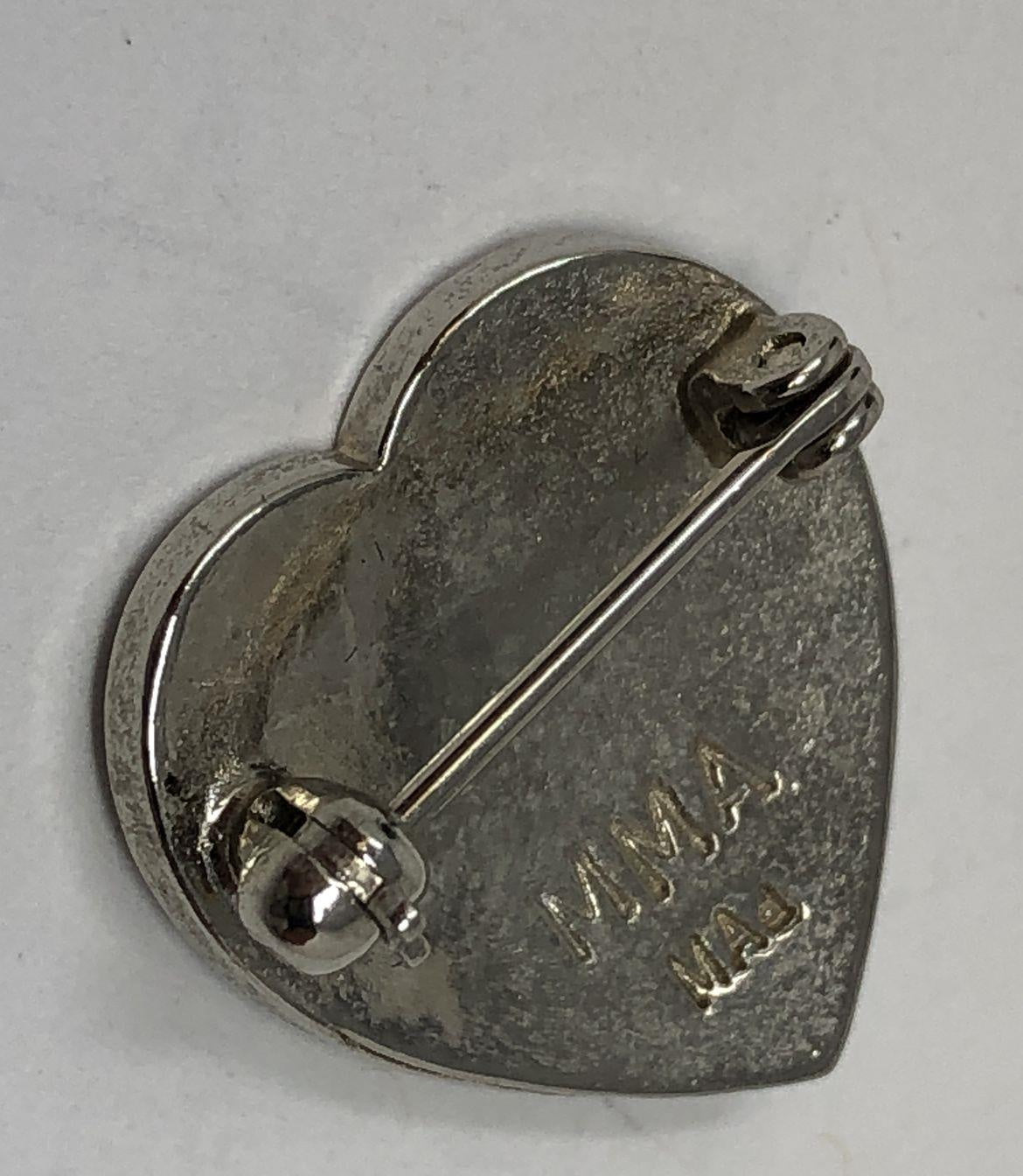 Signed MMA Patriotic Flag Heart Pin | Metropolitan Museum of Art Enamel Rhinestone Brooch