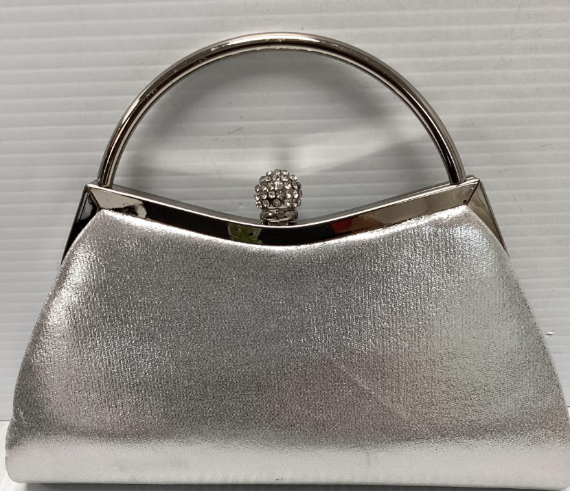 Silver Rhinestone Evening Bag with Top Handle and Crystal Clasp Formal Clutch