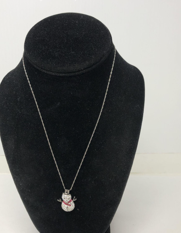 Sterling Silver 925 Snowman Pendant Necklace Crystal Pave 18” Chain Holiday Winter Charm