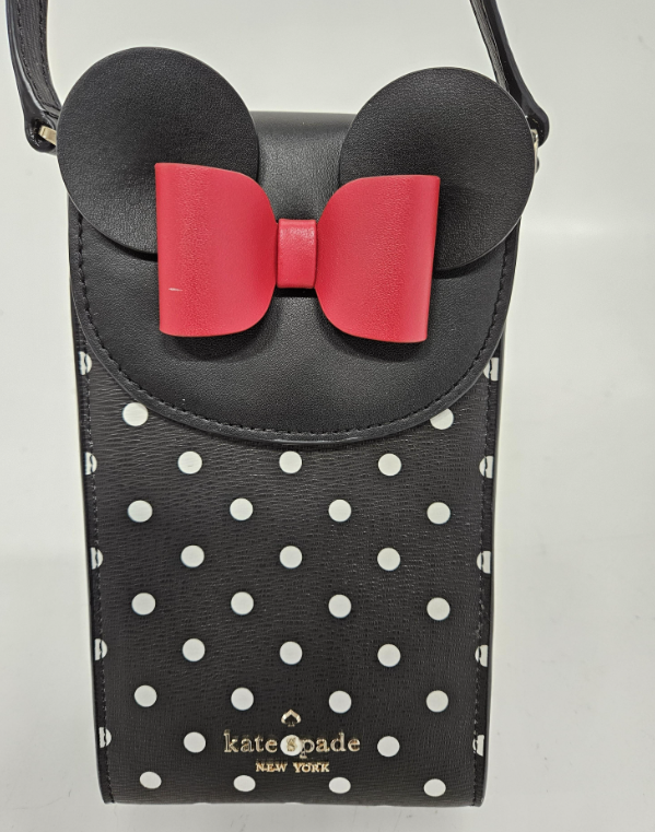 Disney x Kate Spade Minnie Mouse Crossbody Bag Black Polka Dot Red Bow Novelty Leather Purse