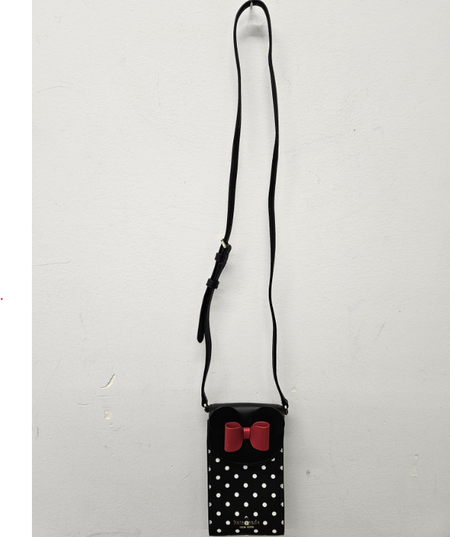 Black and white polka dot crossbody bag with Minnie Mouse ears and red bow, view 3