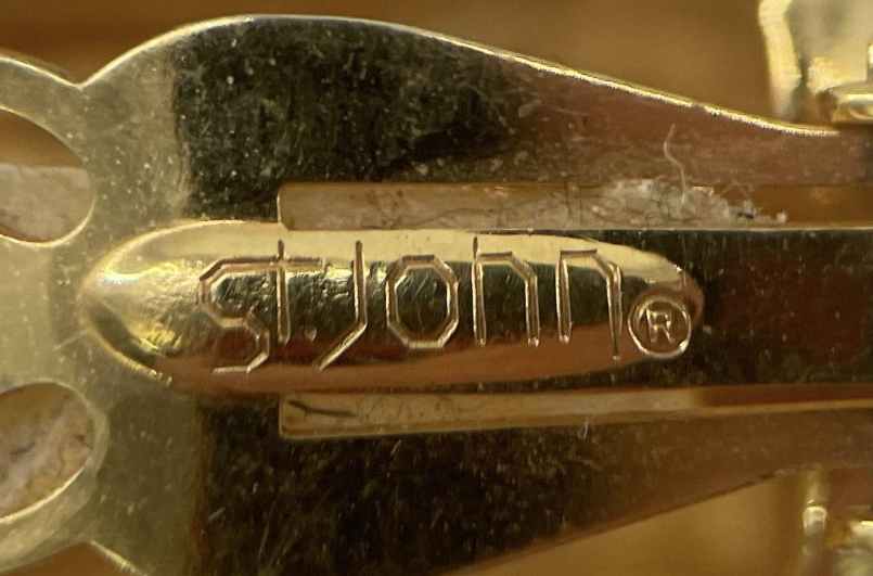 Vintage St. John Black Enamel & Rhinestone Clip-On Earrings – Gold Tone