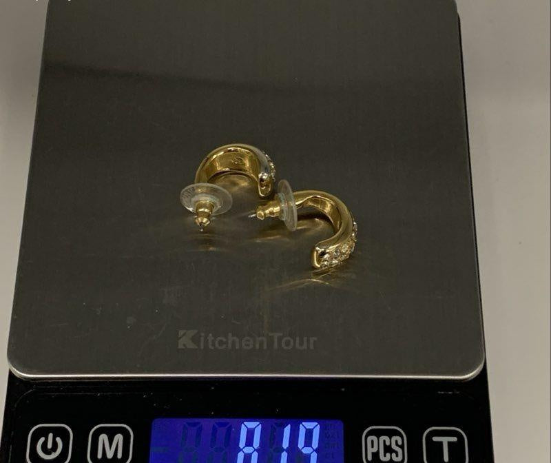 Signed Swarovski gold-tone J-hoop earrings with pavé crystal fronts, view 4