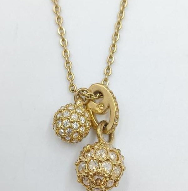 Swarovski Gold Tone Crystal Dual Pendant Necklace | Signed Designer Station Necklace