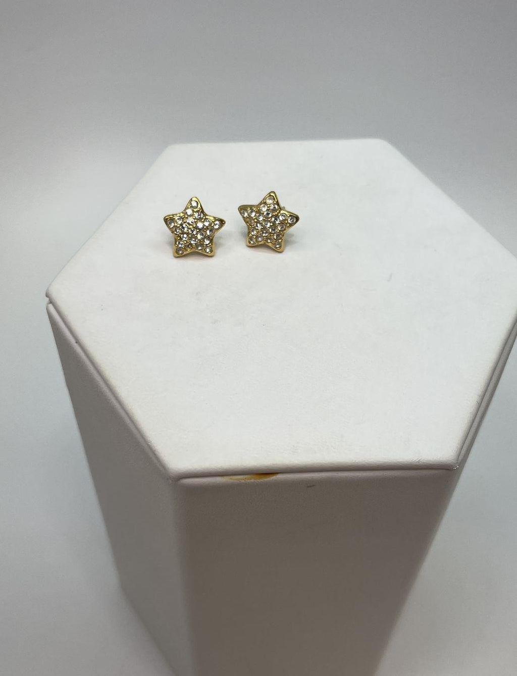 Swarovski Gold Tone Pavé Crystal Star Stud Earrings | Signed Designer Celestial Earrings 2.4g
