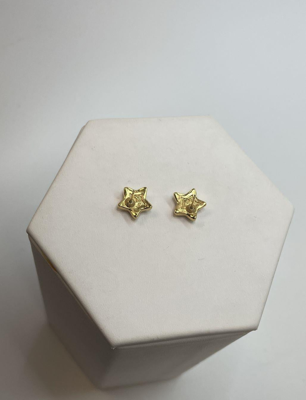Signed Swarovski gold-tone star stud earrings with clear pavé crystals, view 3