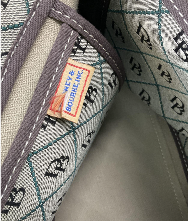 Dooney & Bourke DB Monogram Canvas Drawstring Satchel Bag w/ Strap Brown Leather Trim