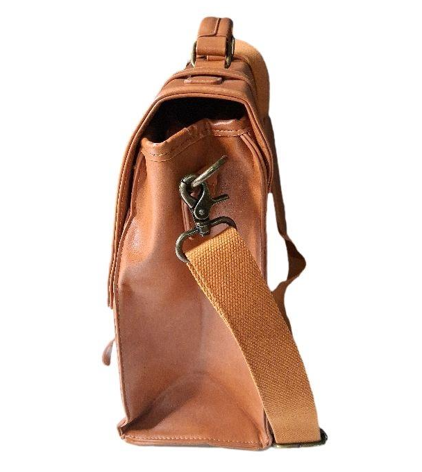Tan Leather Messenger Bag | Minimalist Flap Briefcase Laptop Work Bag