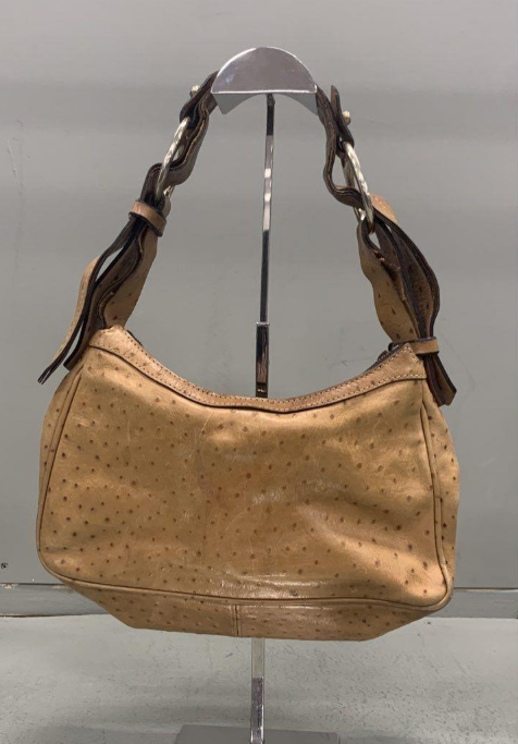 Dooney & Bourke Tan Ostrich Embossed Leather Hobo Bag Slouchy Shoulder Purse with Duck Charm