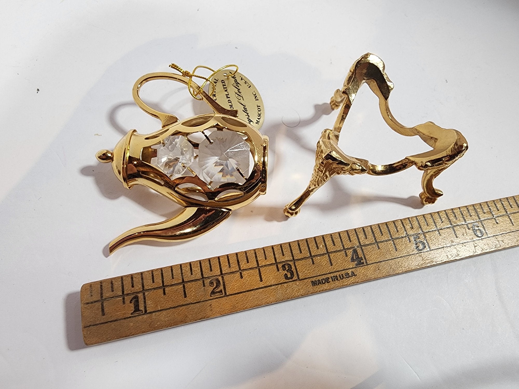 Vintage 24K Gold Plated Teapot Crystal Ornament on Stand Decorative Miniature Teapot Gift Collectible