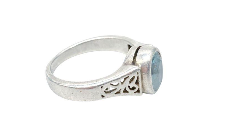 Sterling Silver 925 Blue Topaz Gemstone Open Work Ring – Size 6 - 4.6 grams