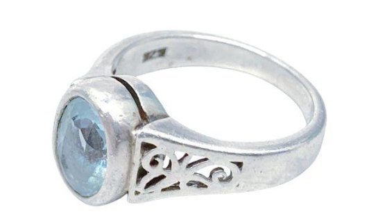Sterling Silver 925 Blue Topaz Gemstone Open Work Ring – Size 6 - 4.6 grams
