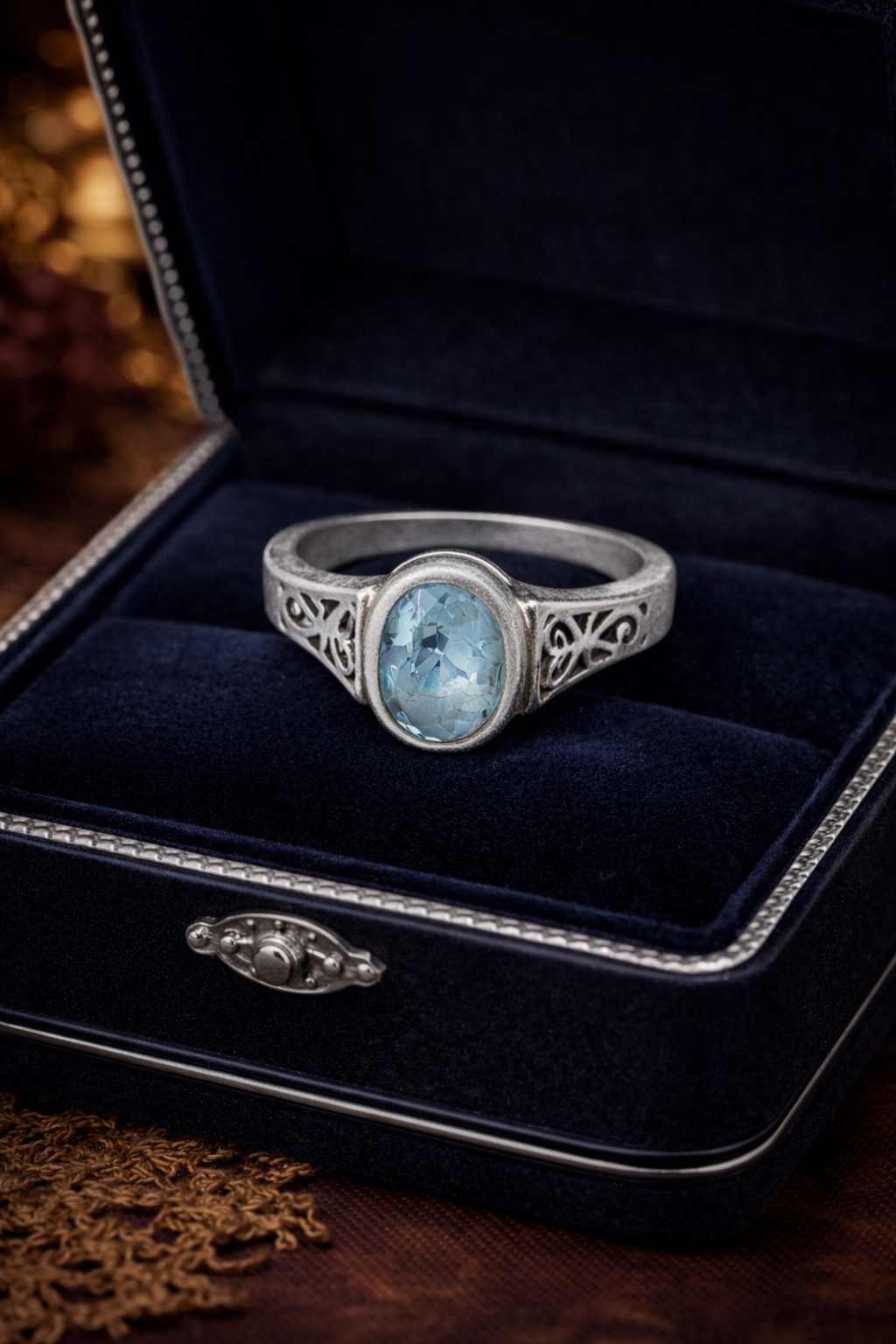 Sterling Silver 925 Blue Topaz Gemstone Open Work Ring – Size 6 - 4.6 grams