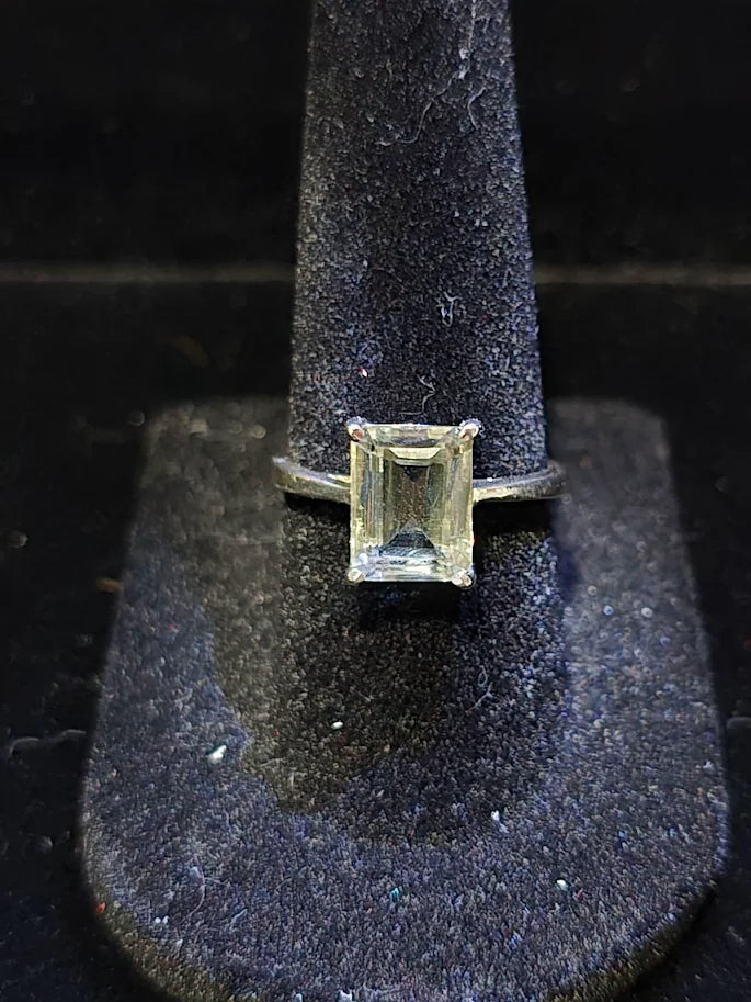 Sterling Silver Tourmaline Solitaire Ring – Emerald Cut – Size 6.5